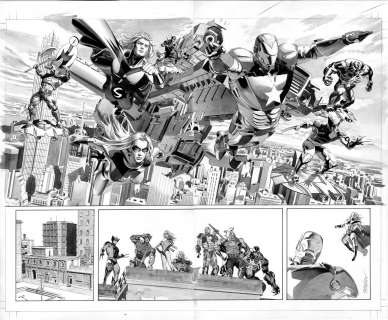 Mike Mayhew - Mike Mayhew Original NEW AVENGERS ANNUAL #3 Pages 22 & 23 B&W Art
