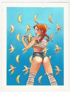 Anna Lazzarini - illustrazione originale per Blue "Banana Girl" - Loose page - (1994) | Catawiki