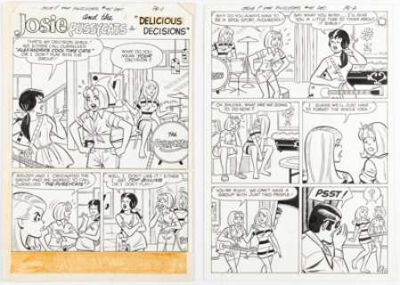 DeCarlo, Dan - Dan DeCarlo and Rudy Lapick Josie and the Pussycats #45 Complete 6-Page Story "Decisions Decisions" First Pussycat... (Total: 6 Original Art)