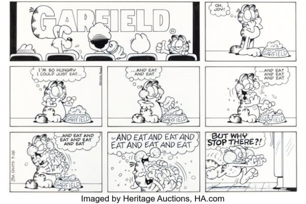 Jim Davis Garfield Sunday Comic Strip Original Art dated 3-28-04 (PAWS, 2004). | Heritage