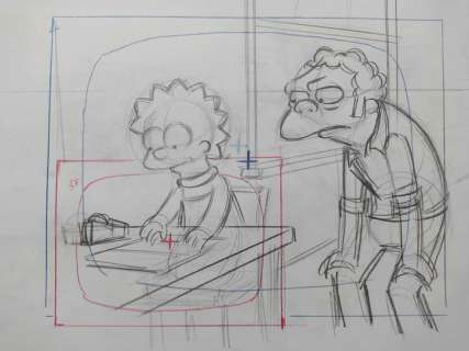 The Simpsons - Original drawing of Lisa Simpson and Moe - Unique | Catawiki