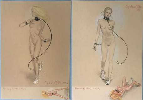 Janice - Running Slave - 2 Numbered lithographies (22/50) - Both with small original drawing by Erich Von Gotha - Size (2x): 29,5 x 42 cm. - (2020) | Catawiki