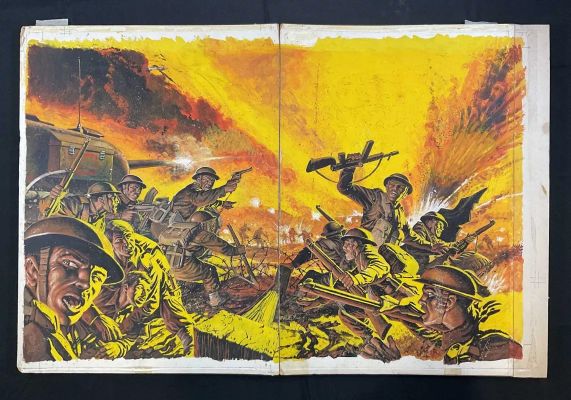 Lot 300 - WAR PICTURE LIBRARY ANNUAL 1976 Original art, connecting front and back covers guache on board (V) | Excalibur Auctions