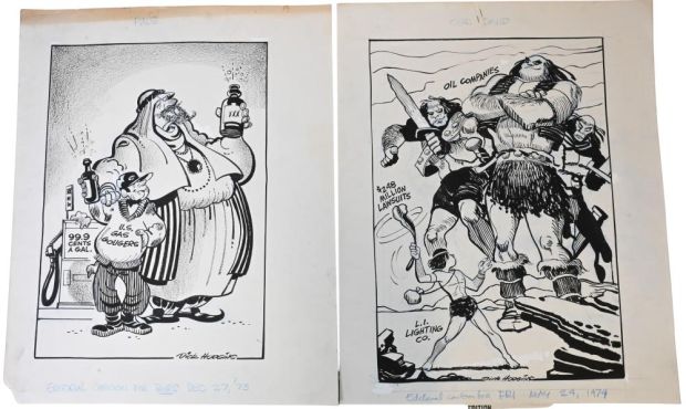 Lot 103 - 8 Dick Hodgins (American 20th Century), Original Editorial Cartoons Eight original pen and ink editorial cartoons on… | misc / divers