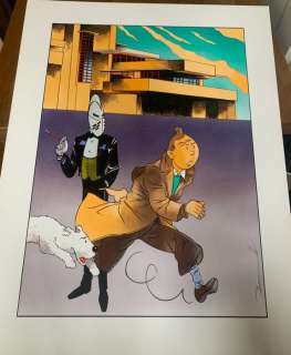 Somon, Pascal - Dessin original en couleur - Tintin, Milou et Monsieur Choc - Hommage Ã  Hergé et Will - (2018) | Catawiki