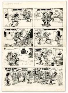 André Franquin - GASTON LAGAFFE Encre de Chine pour la planche 492 issue