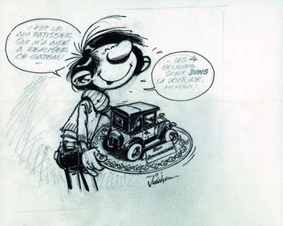 Jidehem | Gaston Illustration avec Gaston offrant un gâteau en... | Vermot et Associés