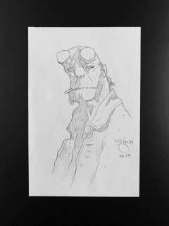 Mike Mignola | Hellboy - Mike Mignola Hellboy drawing signed - Page volante (2019) | Catawiki