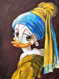 Tony Fernandez, Disney Artist | Daisy Duck Inspired by Vermeer’s "Girl with a Pearl Earring" - Original Painting - Tony Fernandez - Acrylic Art | Catawiki