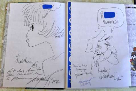 Walthéry, François / Mittéï | Natacha & Le vieux bleu - Natacha et les culottes de fer + dédicace & Le vieux bleu T1 + dédicace - Cartonné - EO - (1987) | Catawiki