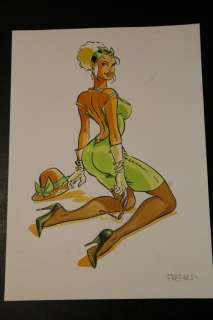Meynet, Félix | Meynet, Félix - Dessin original couleur - Mirabelle pin-up en robe verte - (années 2000) | Catawiki