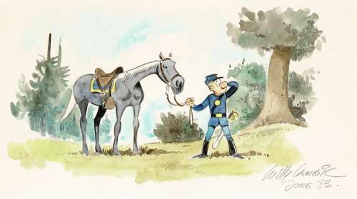 Lambil - Lot 434 - Les Tuniques Bleues, Blutch et Arabesque, dessin original à l’aquarelle.