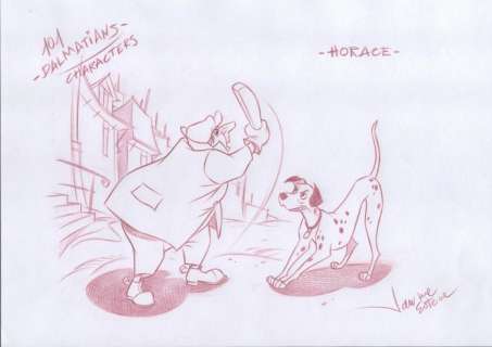 Jaume Esteve, Disney Artist | 101 Dalmatians Characters : Pongo vs Horace - Original Drawing - Jaume Esteve Signed - Pencil Artwork | Catawiki