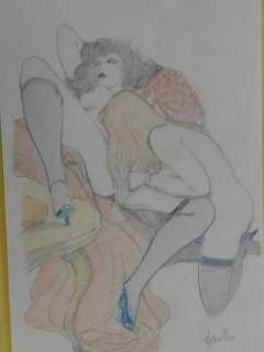 Leone Frollo | Leone Frollo - matite colorate original artwork "Lesbo " firmata - Page volante - Exemplaire unique | Catawiki