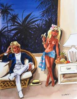 Dany | Dany - Dessin original couleur - Â«Â Scene Nocturne Intime avec Colombe et Olivier RameauÂ Â» | Catawiki