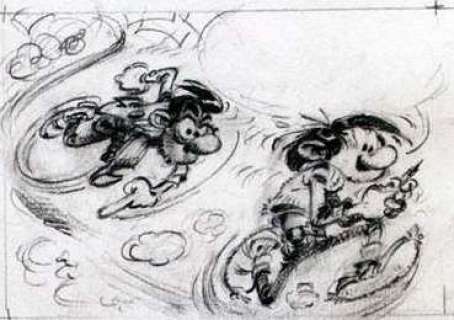 Franquin, André | Franquin - Gaston / Guust - Originele tekeningen - Geschetste stroken voor reclamecampagne PTT - Page volante - (1982) | Catawiki