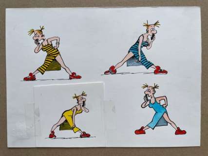 Bretécher, Claire | Bretécher, Claire - Dessin original couleur - Agrippine - Etirement 2 | Catawiki