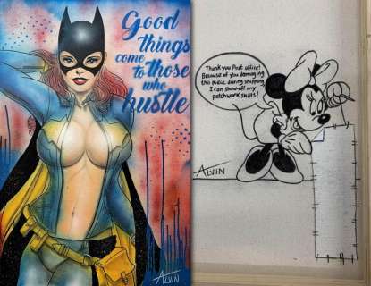 Alvin Silvrants | Batgirl Hustle fixed with bonus Minnie Mouse!! - Original drawing in colour by Alvin Silvrants | Catawiki