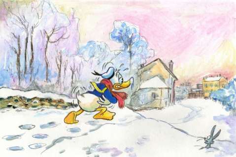 Tony Fernandez, Disney Artist | Donald Duck inspired by Claude Monet’s "Snow at Argenteuil" (1875) - Original Painting - Tony Fernandez Signed - Acrylic Art | Catawiki