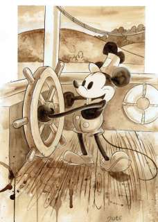Guti, Coffee Artist | Classic Mickey Steamboat Willie - Original Coffee Painting - Guti Signed - Original Art | Catawiki