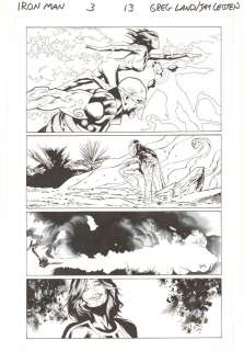 Greg Land, Jay Leisten - Iron man #3 p. 13 - living laser, vibro, and firebrand vs. Iron man - 2013