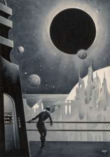 Stephen Fabian (American, b. 1930)
 Children of the State, possible Galaxy illustration
 Ink and ink wash on paper
 10 x... | Heritage