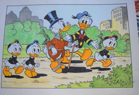 Millet | . Donald Duck, Huey, Dewey, Louie & Scrooge McDuck - Millet - Original Drawing - EO | Catawiki