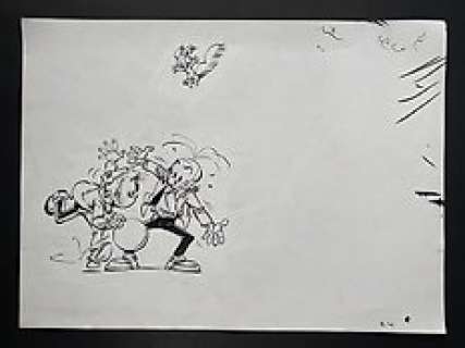 Dan Verlinden | Spirou et Fantasio - Dessin Original - Spirou & Fantasio et Spip jouent au basket | Catawiki