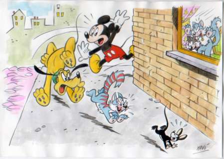 Xavi (Xavier Vives Mateu) | Mickey Mouse - Dibujo original - who is chasing who? - XAVI - (2021) | Catawiki