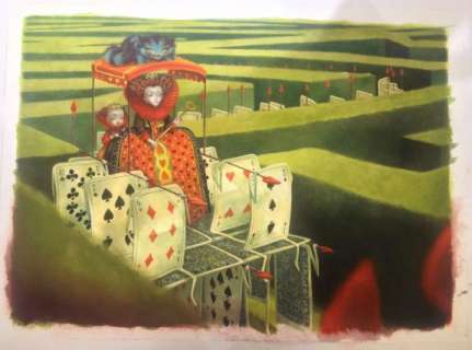 Benjamin Lacombe - Illustration originale, la Reine de coeur dans le labyrinthe - Alice au pays des merveilles