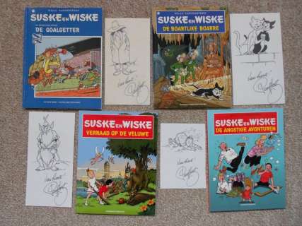 Willy Vandersteen | Suske en Wiske - De Goalgetter + De Boartlike Boarre + Verraad op de Veluwe + De Angstige Avonturen - Met 4x fraaie pentekening door Paul Geerts - Broché - Réédition - (1999/2015) | Catawiki
