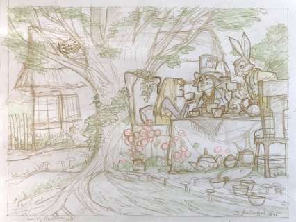 Larry Macdougall - alice in wonderland prelim pinup for painting (large)