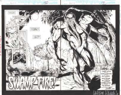Bud Larosa, Henry Martinez - blaze #2 pgs. 2 & 3 - man-thing ‘swamp fire! ‘ title page dps - 1994 signed