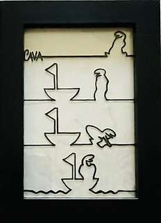 Osvaldo Cavandoli | "La linea" - O. Cavandoli - illustrazione originale su vetro - Page volante - Exemplaire unique | Catawiki