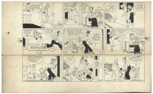 Chic Young Hand-Drawn ’’Blondie’’ Sunday Comic Strip From 1936 -- Poor Mr. Beasley Is the Victim of Dagwood’s Frustration | Nate Sanders