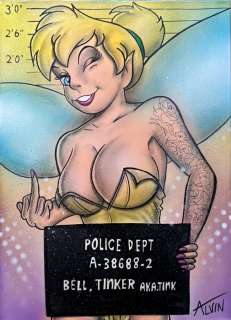 Alvin Silvrants | Tinkerbell - F you Police - Original drawing in colour by Alvin Silvrants | Catawiki