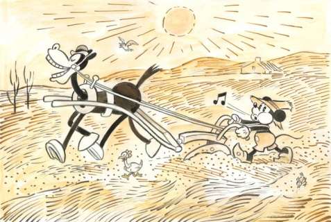 Tony Fernandez, Disney Artist | Mickey Mouse inspired by Van Gogh’s "Field with plowing farmers" (1889) - Original Painting - 50 x 35 cm - Tony Fernandez Signed - Acrylic Art - Original Artwork | Catawiki