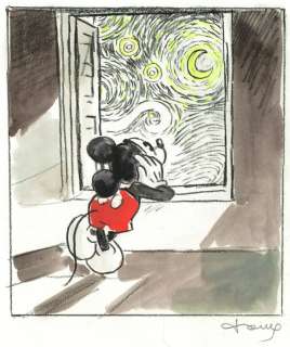Tony Fernandez, Disney Artist | Mickey Mouse inspired by Vincent van Gogh "Starry Night" - Original Painting - Tony Fernandez - Watercolor Art - 48 x 32 cm - Original Artwork | Catawiki