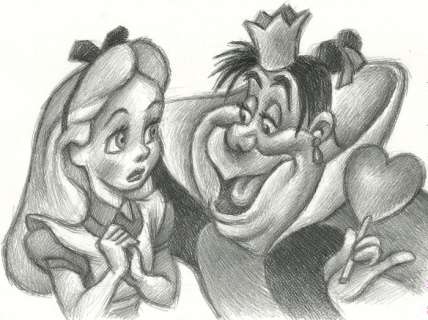 Joan Vizcarra | Alice In Wonderland & The Queen of Hearts - Original Drawing - Joan Vizcarra - Pencil Art - Original Artwork | Catawiki