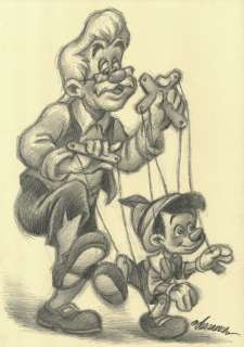 Joan Vizcarra | Pinocchio & Geppetto - Original Drawing - Joan Vizcarra - Pencil Art - Original Artwork | Catawiki
