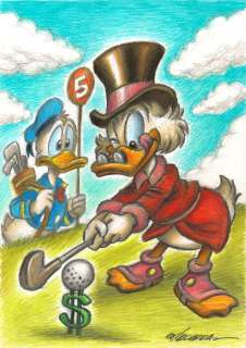 Joan Vizcarra | Donald Duck & Scrooge McDuck Playing Golf - Original Drawing - Joan Vizcarra Signed - Original Artwork - Pencil Art | Catawiki