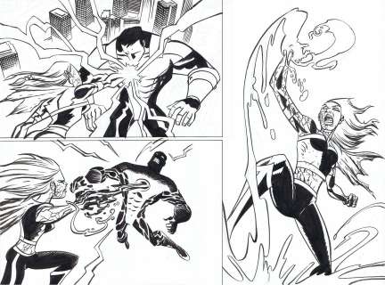 Michael Avon Oeming | POWERS: BUREAU DOUBLE PAGE - RETRO GIRL AND WALKER AS MILLENNIUM | Soming
