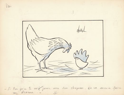 Chaval | Si ton père... - Encre de Chine et aquarelle sur papier | Huberty Breyne Gallery