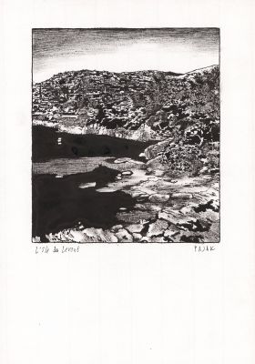 Frédéric Pajak | L’île du Levant, 2 - Encre de Chine, plume et pinceau sur papier | Huberty Breyne Gallery