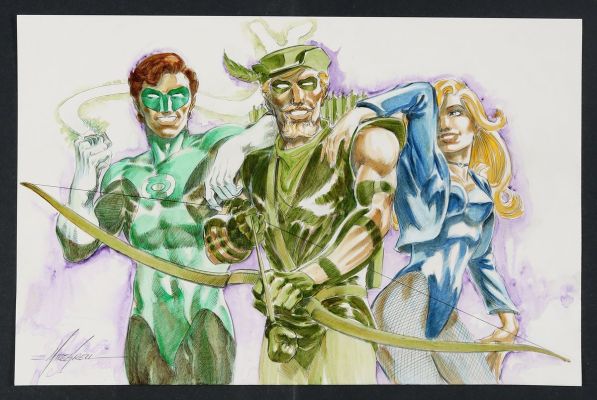 Mike Grell | Green Lantern, Green Arrow, and Black Canary Commission by Mike Grell | mycomicshop.com (Buy It Now)