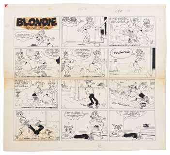 Chic Young Hand-Drawn ’’Blondie’’ Sunday Comic Strip From 1965 -- Humorous Strip with Dagwood Breaking Fourth Wall | Nate Sanders