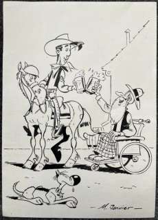 Janvier, Michel | Janvier, Michel - Originele tekening - Lucky Luke, Jolly Jumper en Rataplan | Catawiki