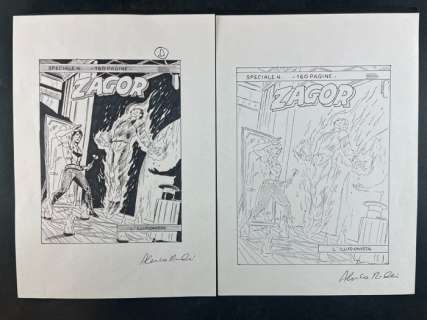 Alessandro Piccinelli | Zagor - Alessandro Piccinelli - 2x prove di copertina "L’ Illusionista" - Page volante - Exemplaire unique - (2019) | Catawiki