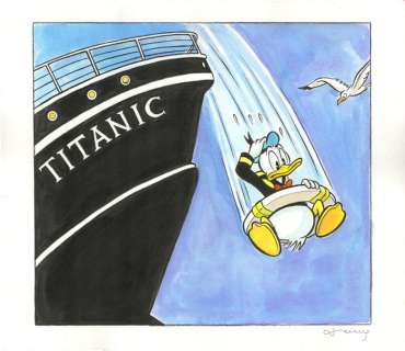 Tony Fernandez | Donald Duck Inspired By Titanic (Film 1997) - I’m Outta Here! - Original Painting - Tony Fernandez Signed - Acrylic Art - Original Artwork | Catawiki