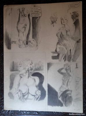 ILUSTRACIÓN DIBUJO A LÁPIZ. Boceto Trabajo. Cómic pulp horror erótico. Escuela Valenciana Años 60/70 | todocoleccion (Buy It Now)